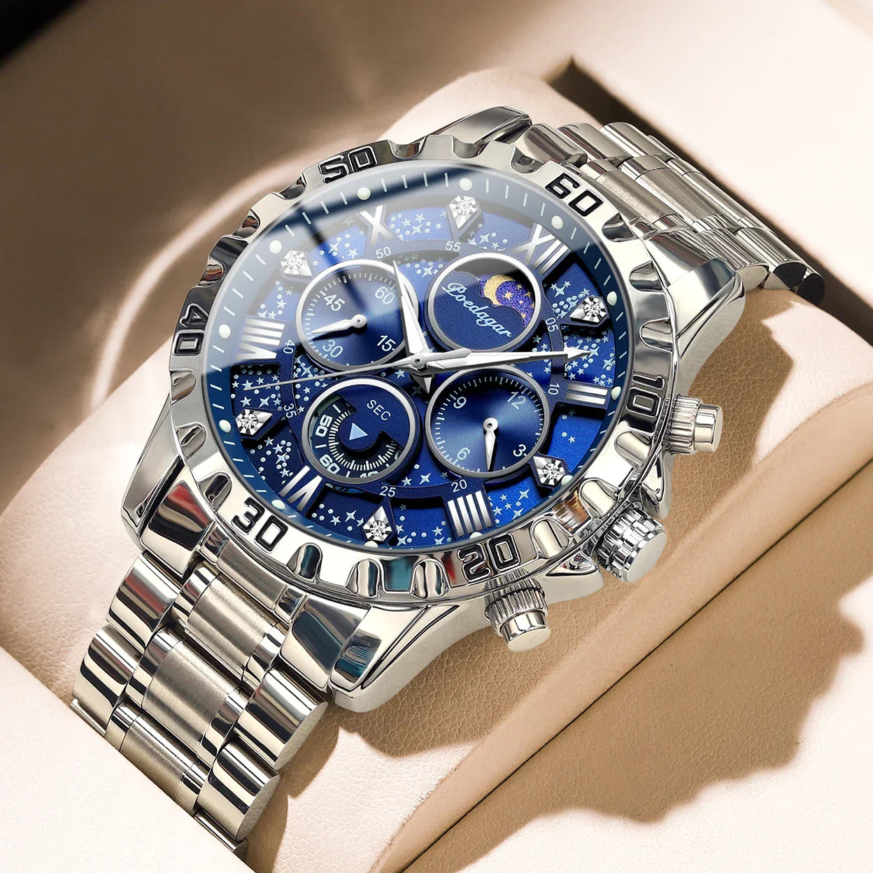 POEDAGAR Stainless Steel Men's Watch