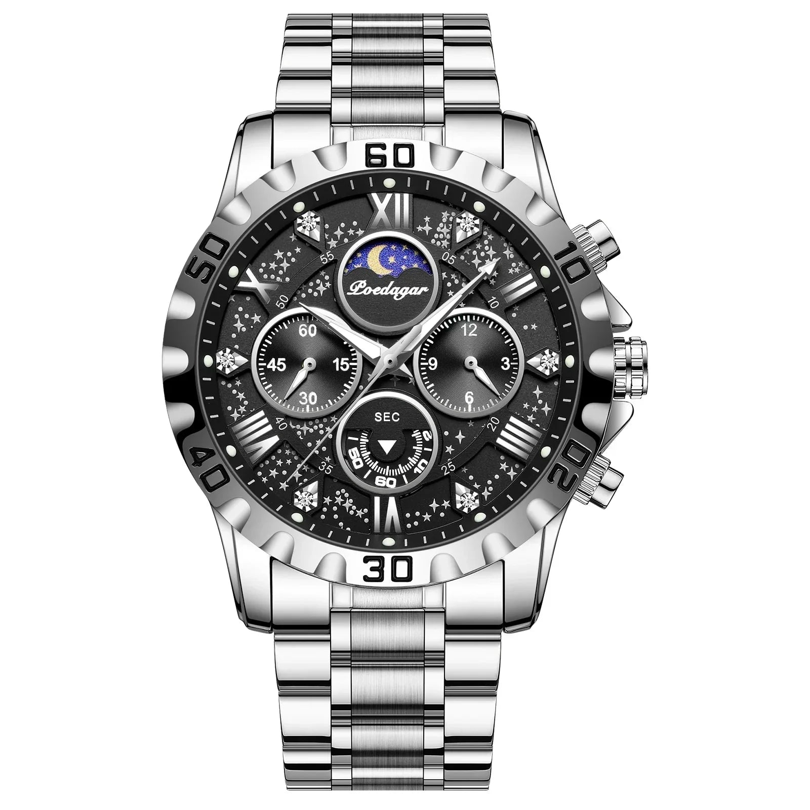 POEDAGAR Stainless Steel Men's Watch