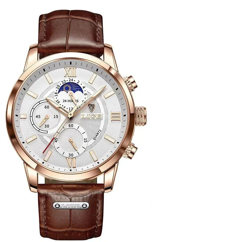 Lige Men's Leather Watch