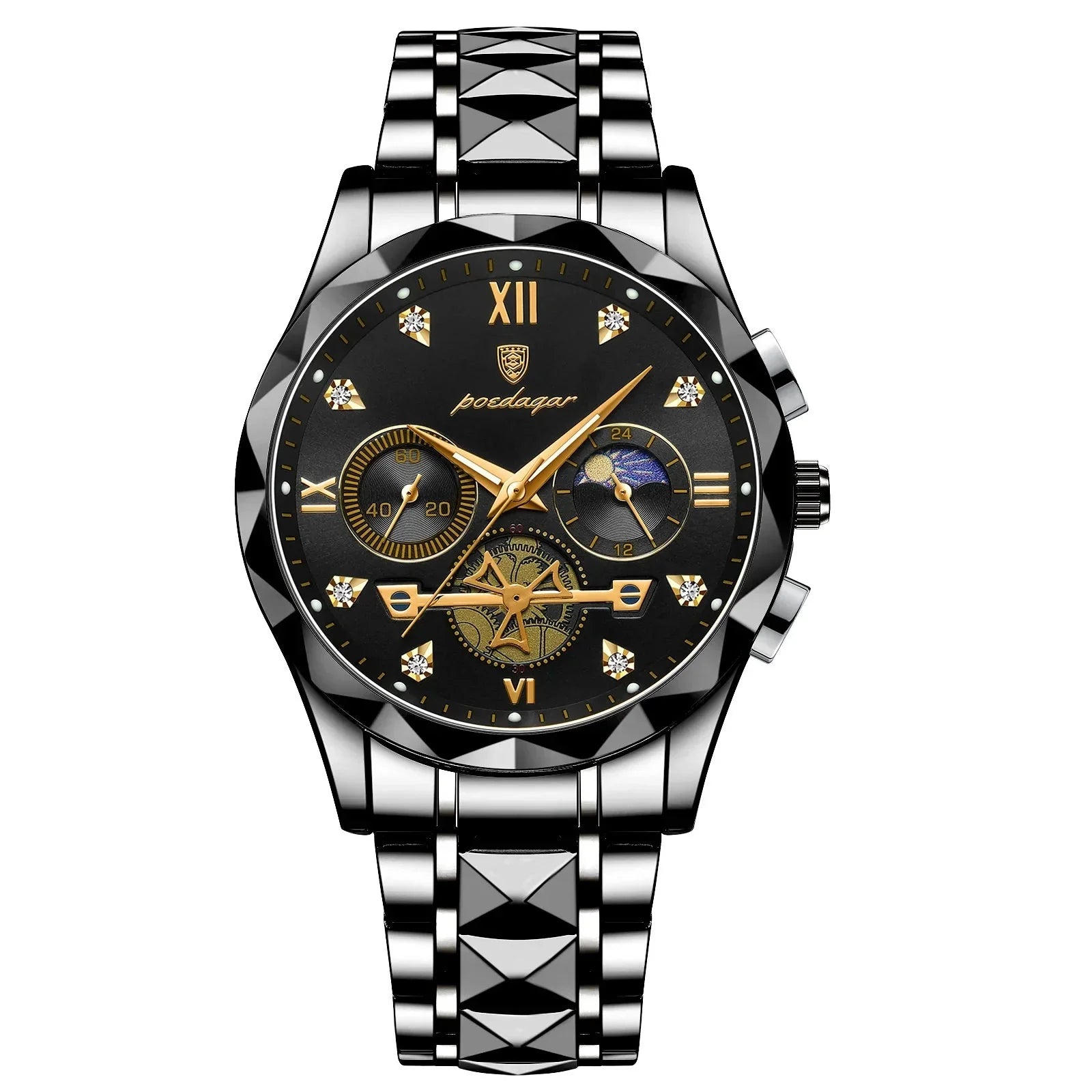 POEDAGAR Stainless Steel Men's Watch