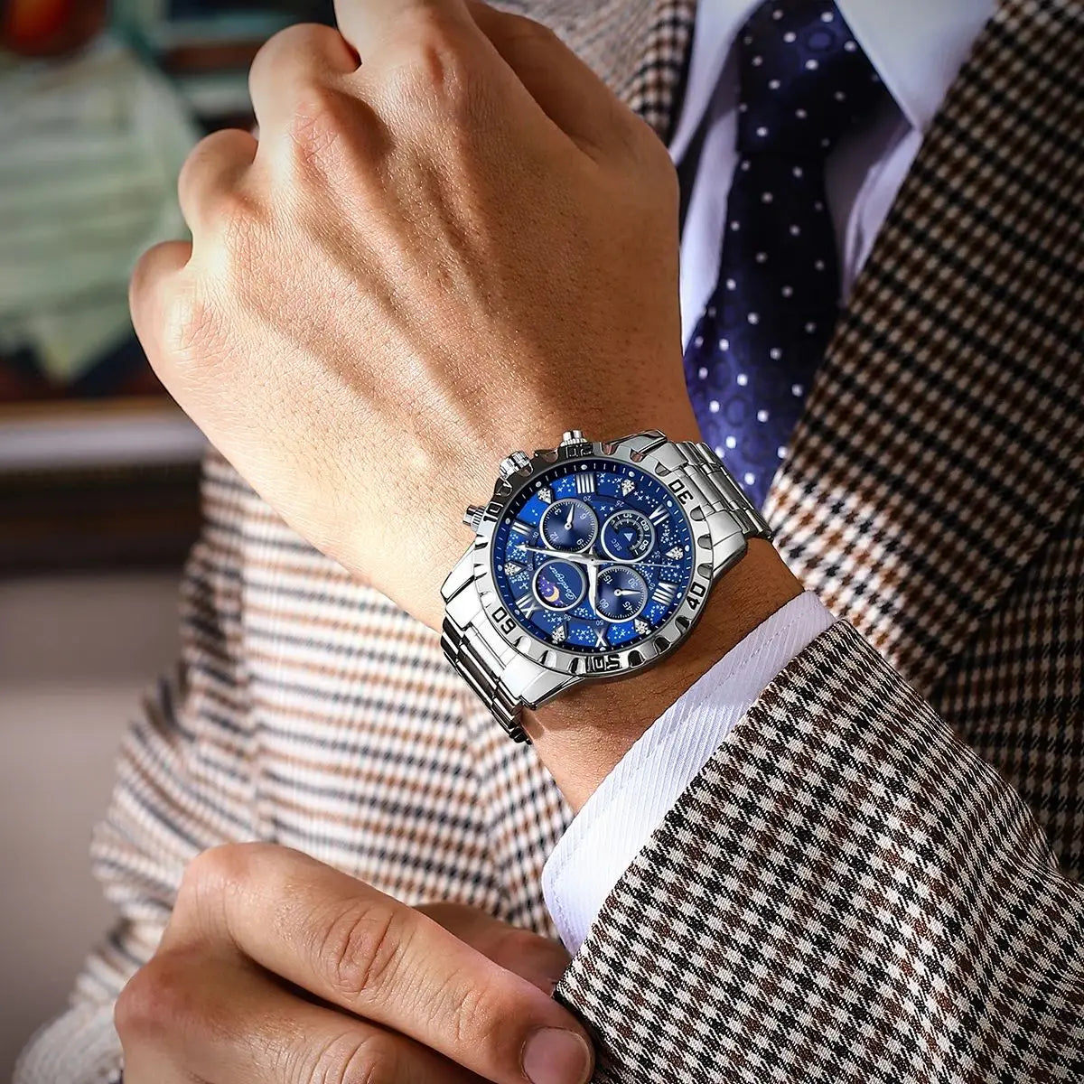 POEDAGAR Stainless Steel Men's Watch