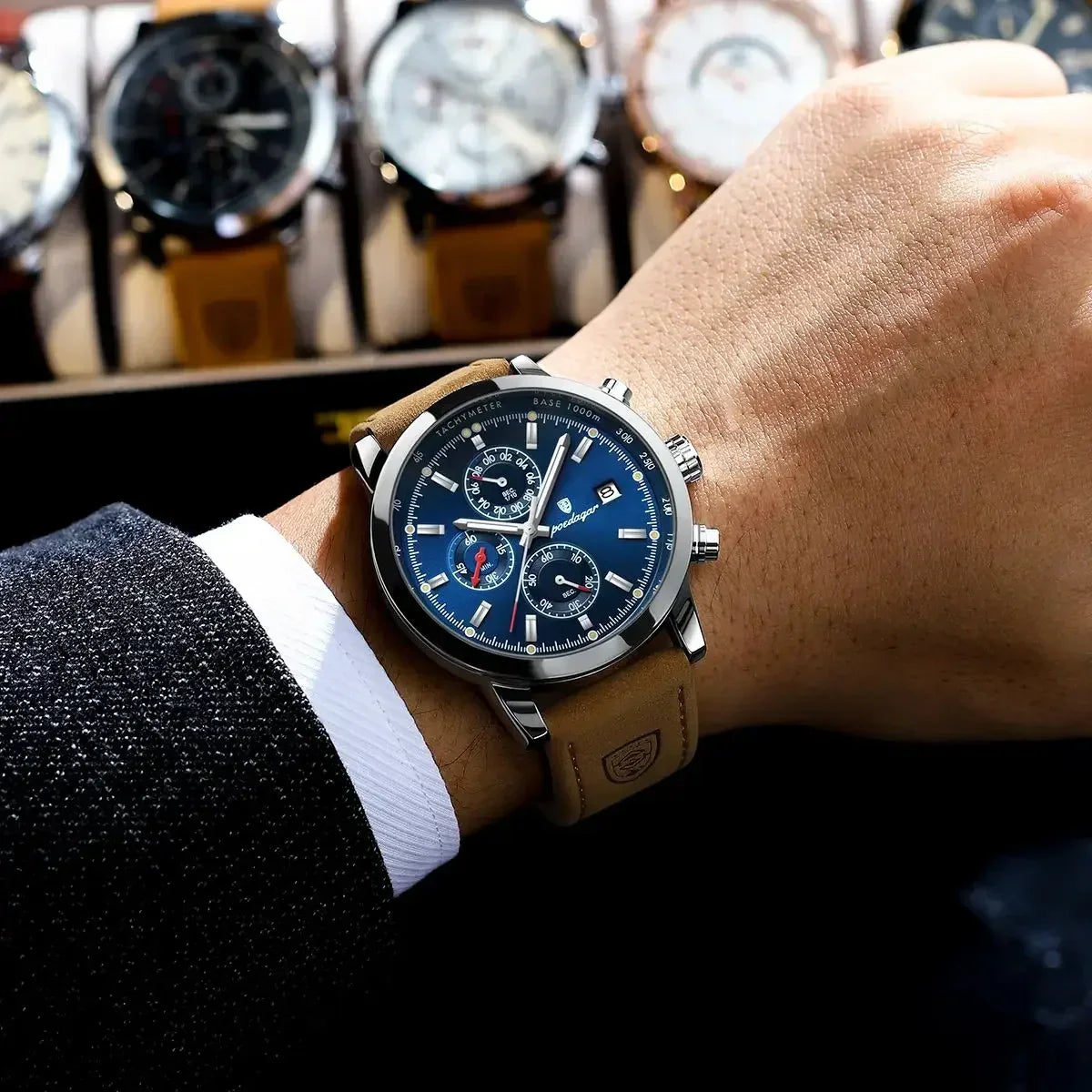 POEDAGAR Tachymeter Waterproof Men's Watch