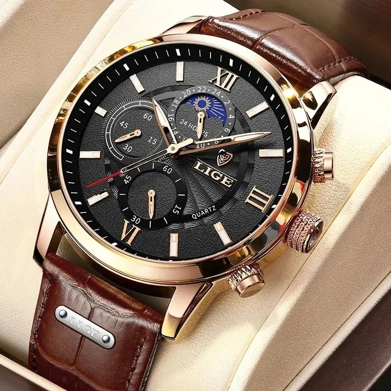 Lige Men's Leather Watch
