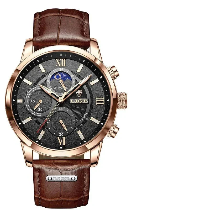 Lige Men's Leather Watch