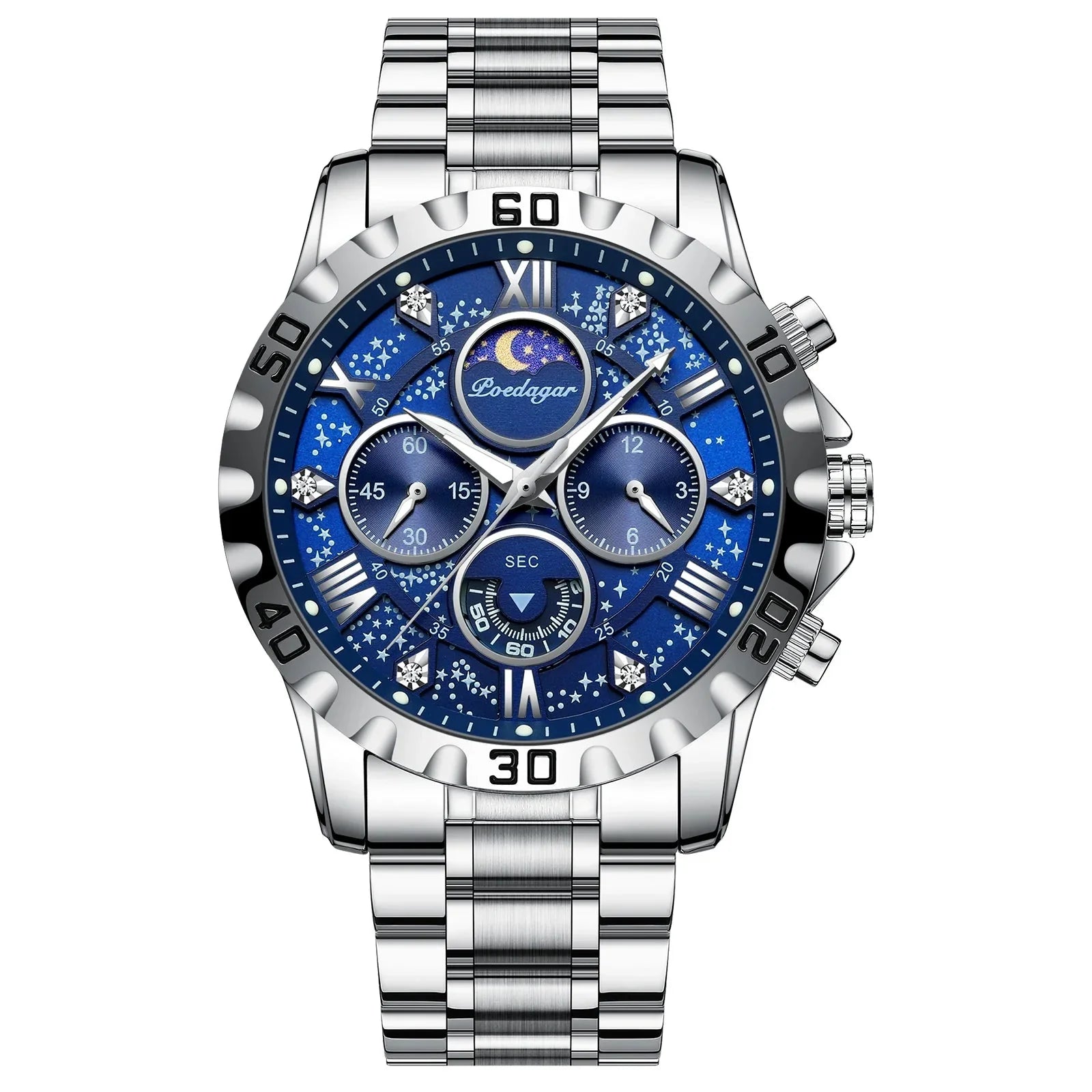 POEDAGAR Stainless Steel Men's Watch