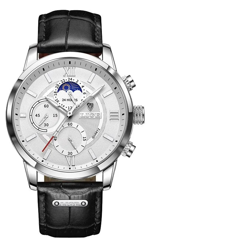 Lige Men's Leather Watch