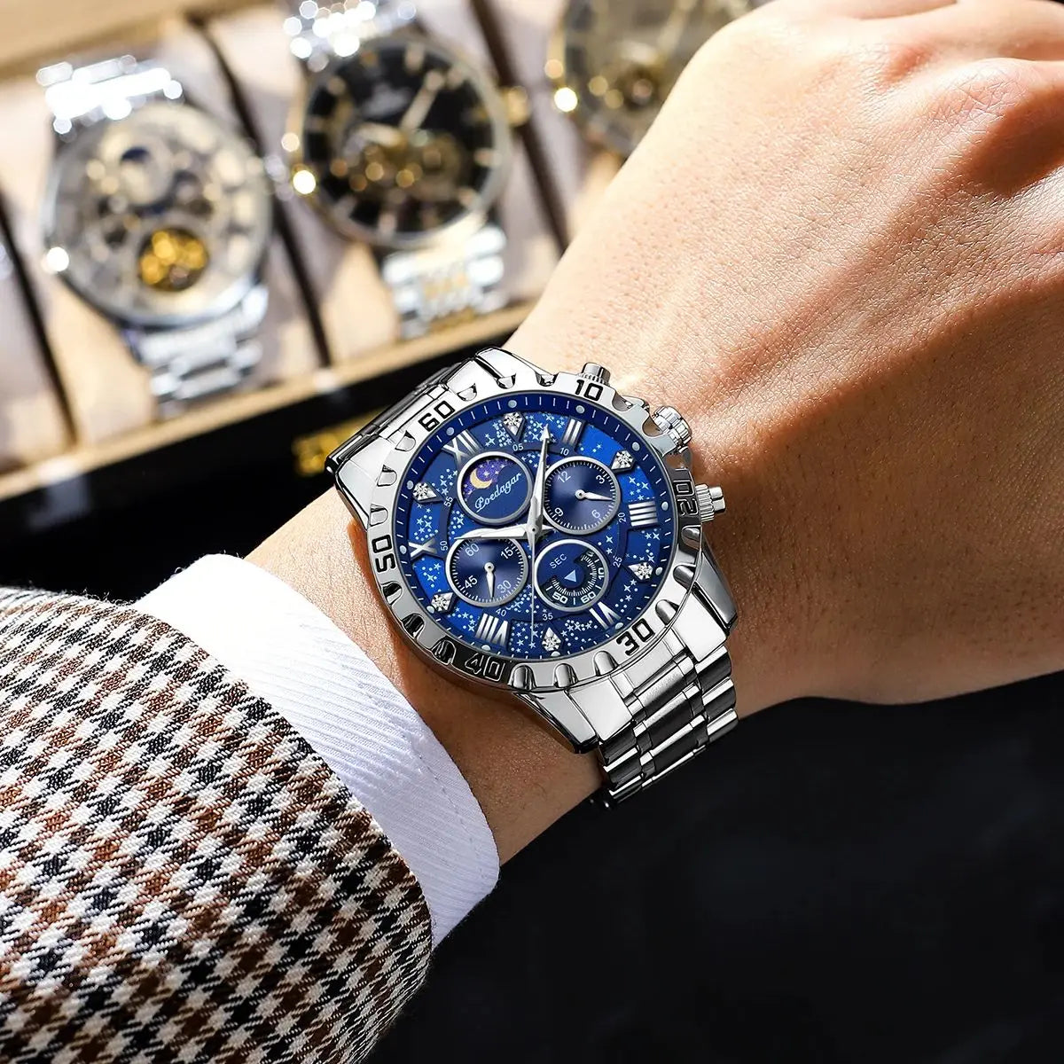 POEDAGAR Stainless Steel Men's Watch