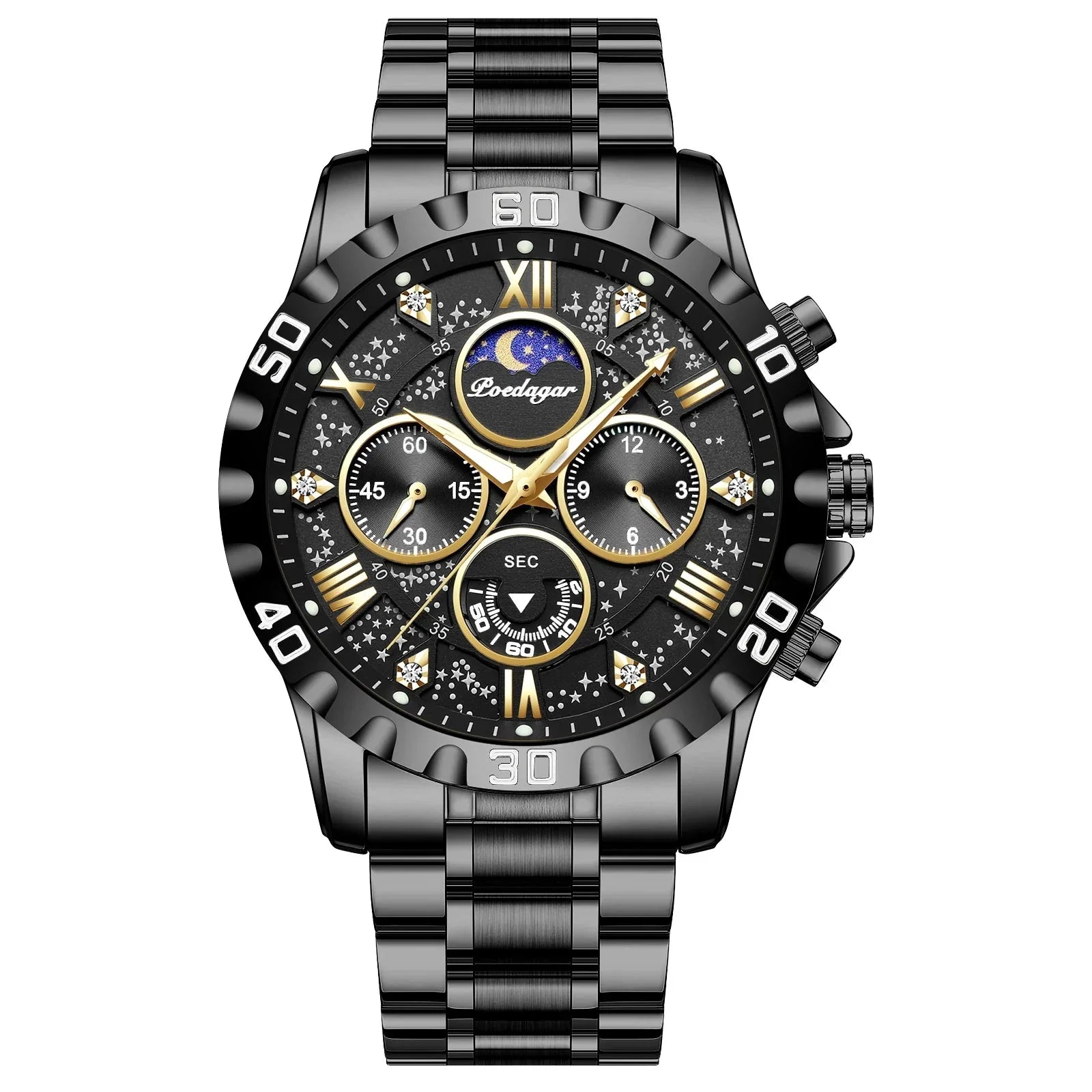 POEDAGAR Stainless Steel Men's Watch