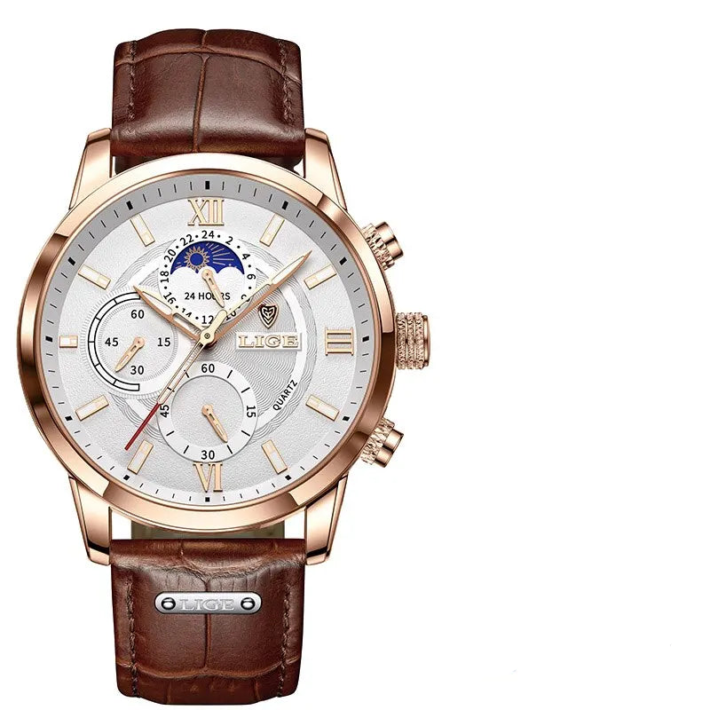 Lige Men's Leather Watch